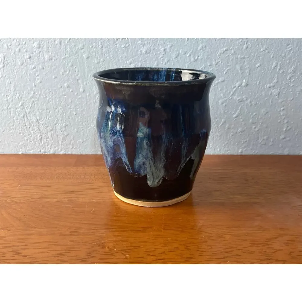 Art Pottery Coffee Mug Northern Lights Style Drip Glaze